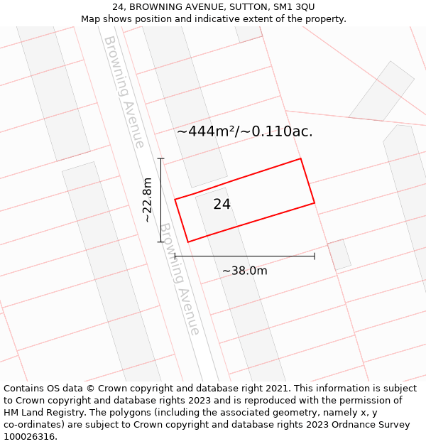 24, BROWNING AVENUE, SUTTON, SM1 3QU: Plot and title map
