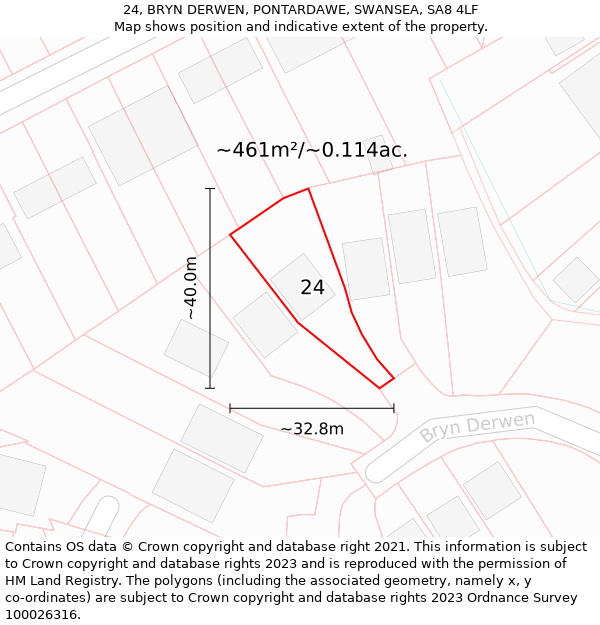 24, BRYN DERWEN, PONTARDAWE, SWANSEA, SA8 4LF: Plot and title map