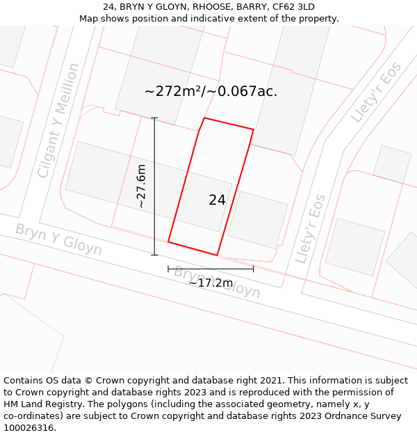 24, BRYN Y GLOYN, RHOOSE, BARRY, CF62 3LD: Plot and title map