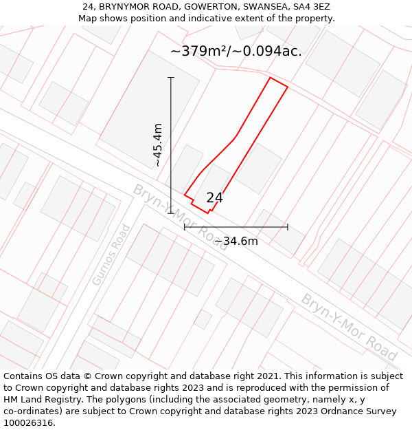 24, BRYNYMOR ROAD, GOWERTON, SWANSEA, SA4 3EZ: Plot and title map