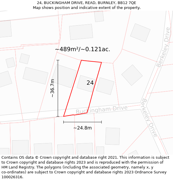 24, BUCKINGHAM DRIVE, READ, BURNLEY, BB12 7QE: Plot and title map