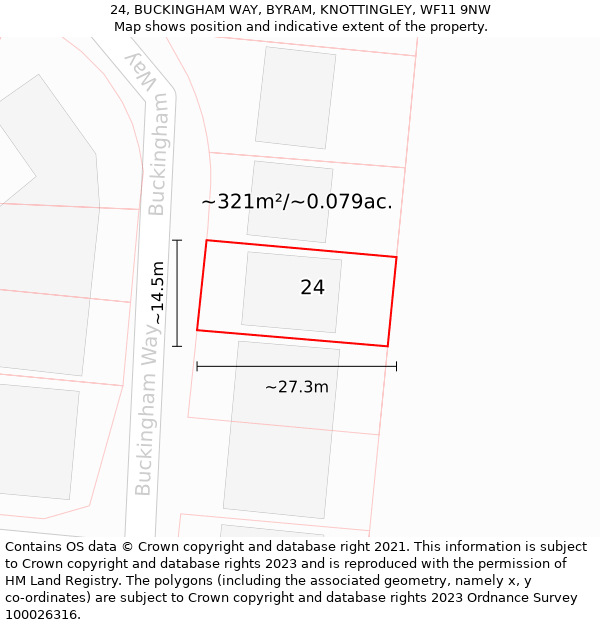 24, BUCKINGHAM WAY, BYRAM, KNOTTINGLEY, WF11 9NW: Plot and title map