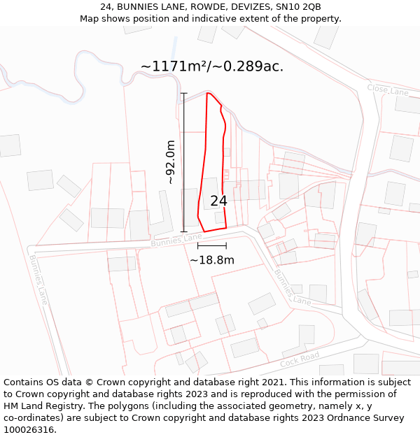 24, BUNNIES LANE, ROWDE, DEVIZES, SN10 2QB: Plot and title map