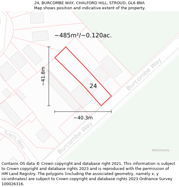 24, BURCOMBE WAY, CHALFORD HILL, STROUD, GL6 8NA: Plot and title map