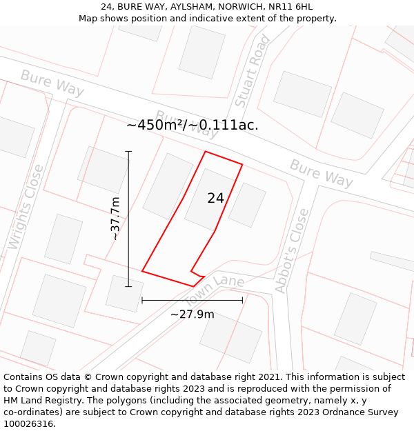 24, BURE WAY, AYLSHAM, NORWICH, NR11 6HL: Plot and title map