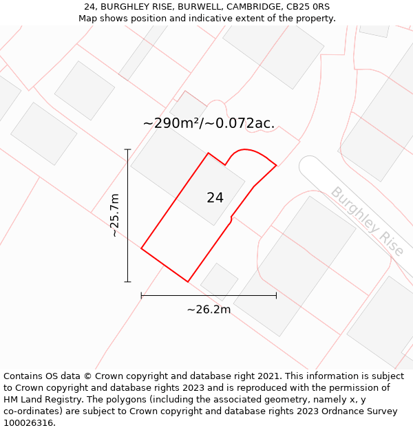 24, BURGHLEY RISE, BURWELL, CAMBRIDGE, CB25 0RS: Plot and title map