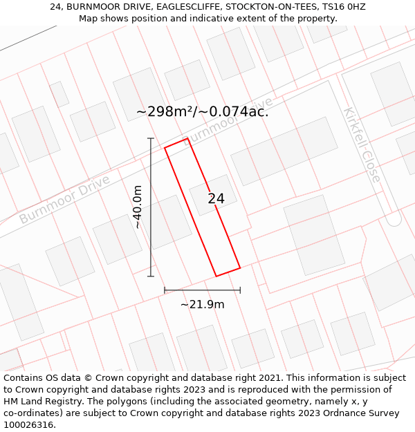 24, BURNMOOR DRIVE, EAGLESCLIFFE, STOCKTON-ON-TEES, TS16 0HZ: Plot and title map
