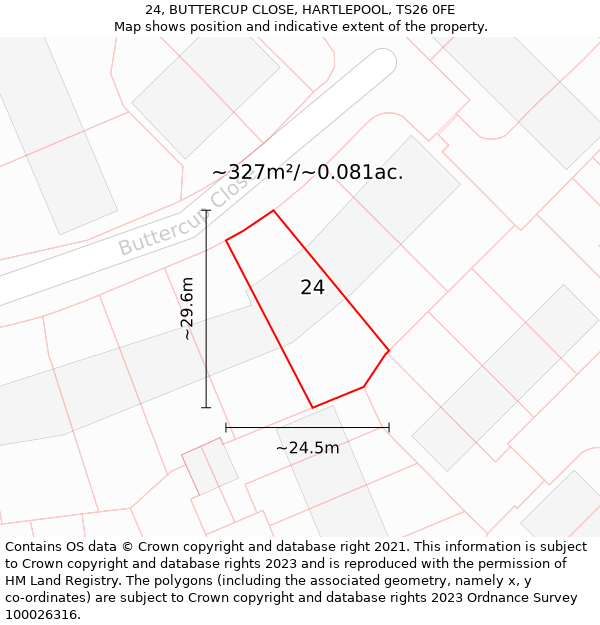 24, BUTTERCUP CLOSE, HARTLEPOOL, TS26 0FE: Plot and title map