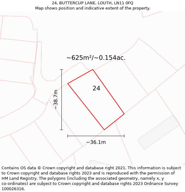 24, BUTTERCUP LANE, LOUTH, LN11 0FQ: Plot and title map