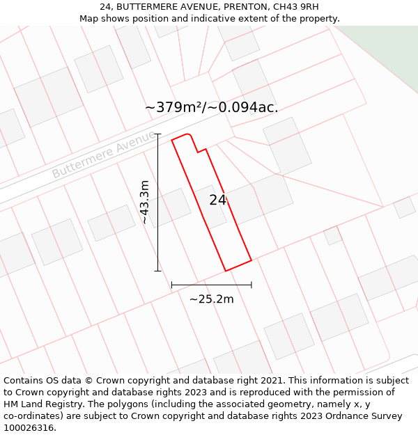 24, BUTTERMERE AVENUE, PRENTON, CH43 9RH: Plot and title map