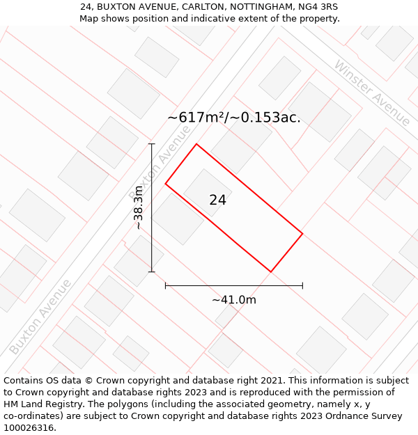 24, BUXTON AVENUE, CARLTON, NOTTINGHAM, NG4 3RS: Plot and title map