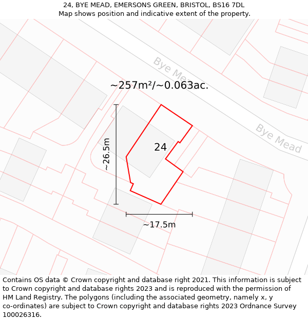 24, BYE MEAD, EMERSONS GREEN, BRISTOL, BS16 7DL: Plot and title map