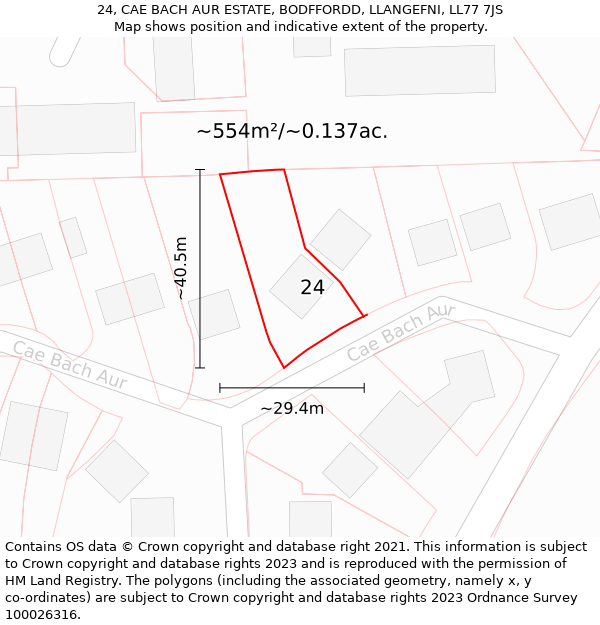 24, CAE BACH AUR ESTATE, BODFFORDD, LLANGEFNI, LL77 7JS: Plot and title map