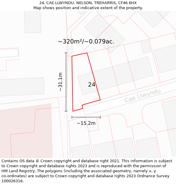 24, CAE LLWYNDU, NELSON, TREHARRIS, CF46 6HX: Plot and title map