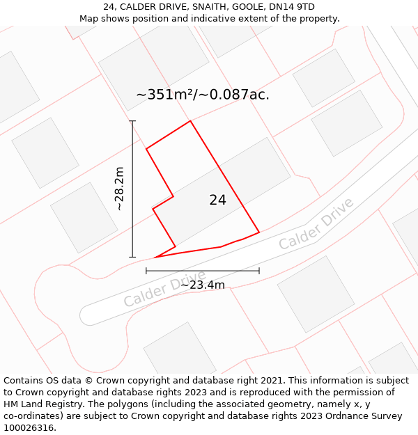 24, CALDER DRIVE, SNAITH, GOOLE, DN14 9TD: Plot and title map