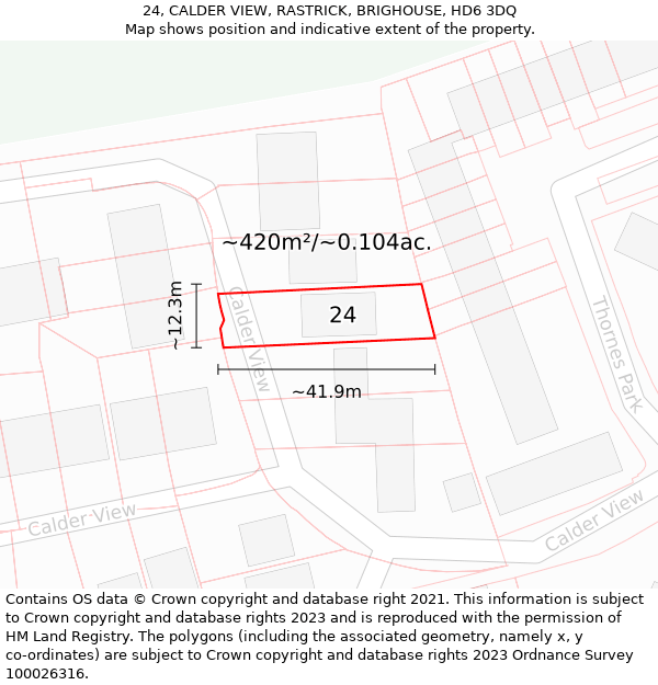 24, CALDER VIEW, RASTRICK, BRIGHOUSE, HD6 3DQ: Plot and title map