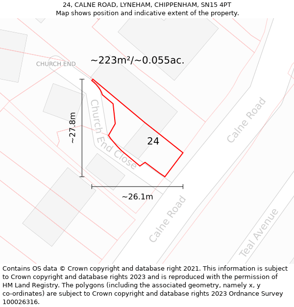 24, CALNE ROAD, LYNEHAM, CHIPPENHAM, SN15 4PT: Plot and title map