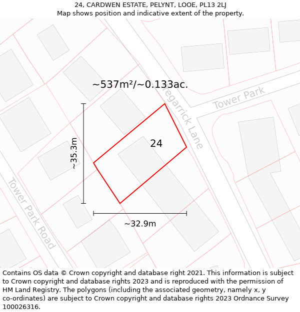 24, CARDWEN ESTATE, PELYNT, LOOE, PL13 2LJ: Plot and title map