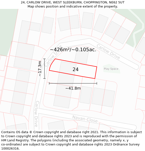 24, CARLOW DRIVE, WEST SLEEKBURN, CHOPPINGTON, NE62 5UT: Plot and title map