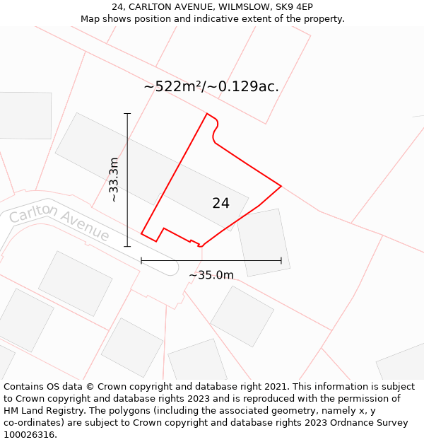 24, CARLTON AVENUE, WILMSLOW, SK9 4EP: Plot and title map