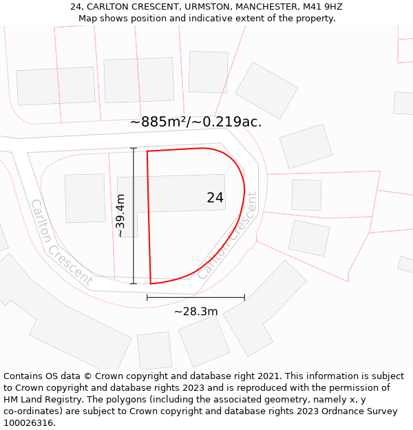 24, CARLTON CRESCENT, URMSTON, MANCHESTER, M41 9HZ: Plot and title map