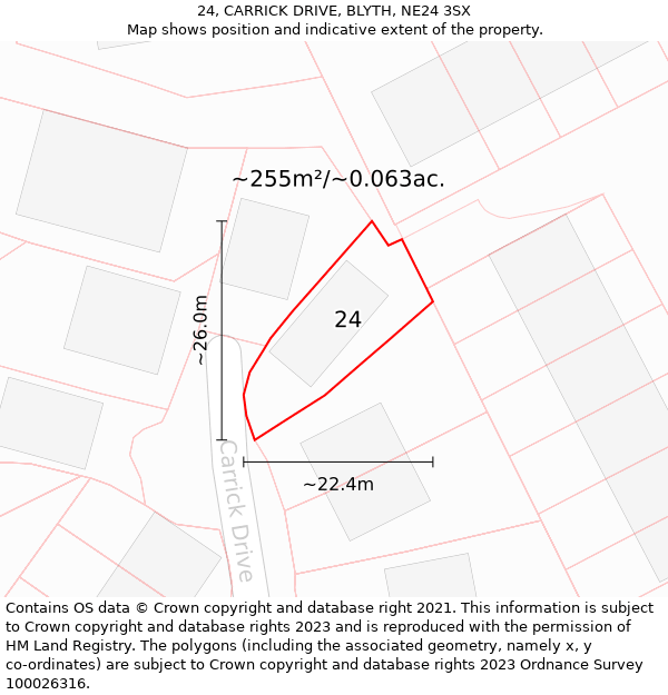 24, CARRICK DRIVE, BLYTH, NE24 3SX: Plot and title map