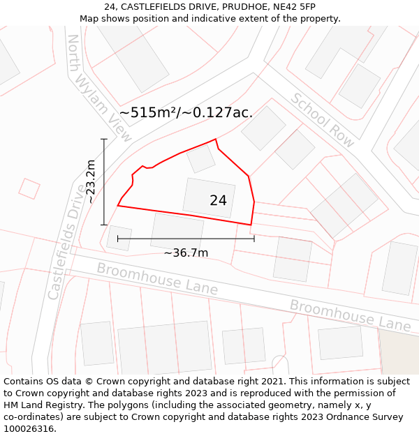 24, CASTLEFIELDS DRIVE, PRUDHOE, NE42 5FP: Plot and title map