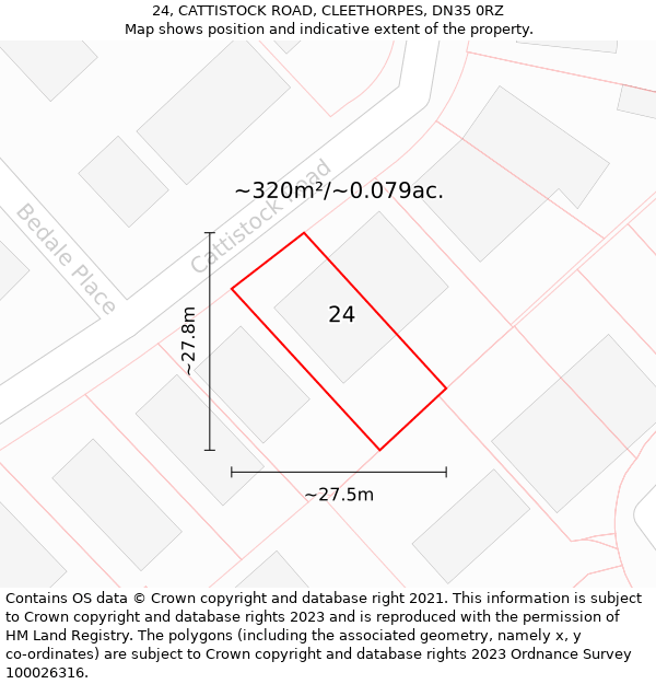 24, CATTISTOCK ROAD, CLEETHORPES, DN35 0RZ: Plot and title map