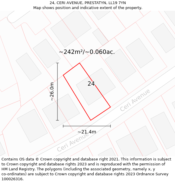 24, CERI AVENUE, PRESTATYN, LL19 7YN: Plot and title map