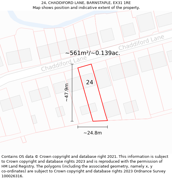 24, CHADDIFORD LANE, BARNSTAPLE, EX31 1RE: Plot and title map