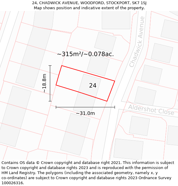 24, CHADWICK AVENUE, WOODFORD, STOCKPORT, SK7 1SJ: Plot and title map