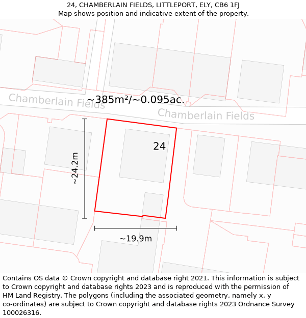 24, CHAMBERLAIN FIELDS, LITTLEPORT, ELY, CB6 1FJ: Plot and title map