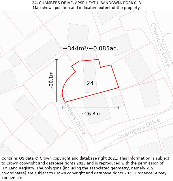 24, CHAMBERS DRIVE, APSE HEATH, SANDOWN, PO36 0LR: Plot and title map