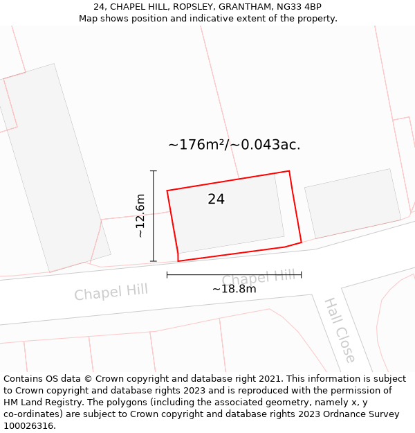 24, CHAPEL HILL, ROPSLEY, GRANTHAM, NG33 4BP: Plot and title map