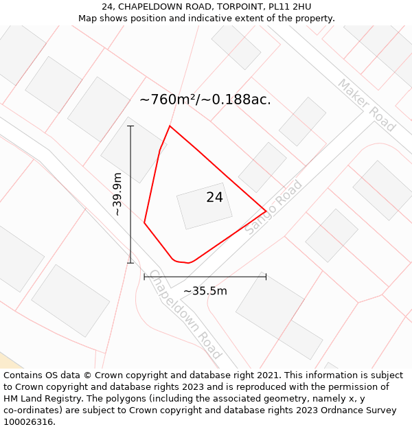 24, CHAPELDOWN ROAD, TORPOINT, PL11 2HU: Plot and title map