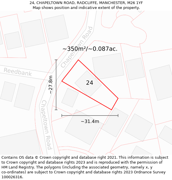 24, CHAPELTOWN ROAD, RADCLIFFE, MANCHESTER, M26 1YF: Plot and title map