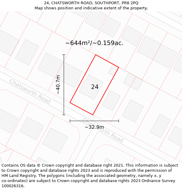 24, CHATSWORTH ROAD, SOUTHPORT, PR8 2PQ: Plot and title map