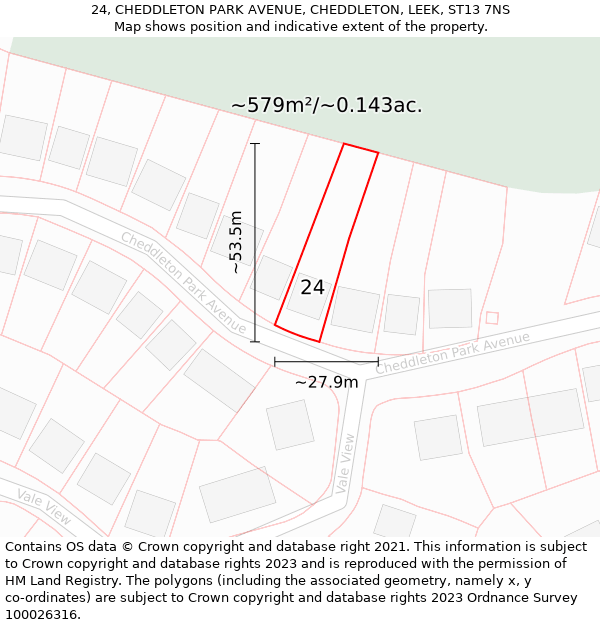 24, CHEDDLETON PARK AVENUE, CHEDDLETON, LEEK, ST13 7NS: Plot and title map