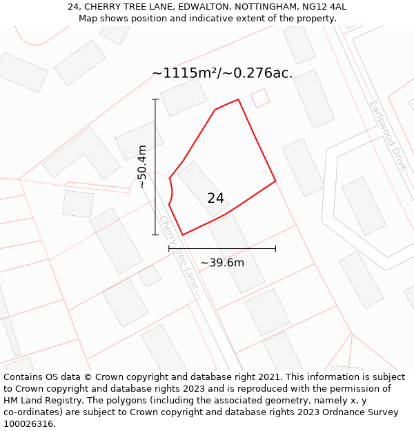 24, CHERRY TREE LANE, EDWALTON, NOTTINGHAM, NG12 4AL: Plot and title map