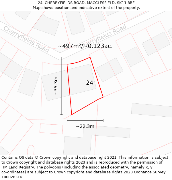 24, CHERRYFIELDS ROAD, MACCLESFIELD, SK11 8RF: Plot and title map