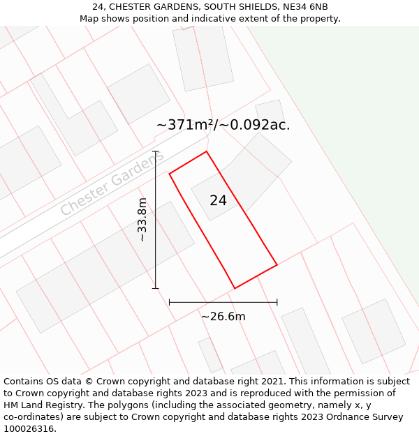 24, CHESTER GARDENS, SOUTH SHIELDS, NE34 6NB: Plot and title map