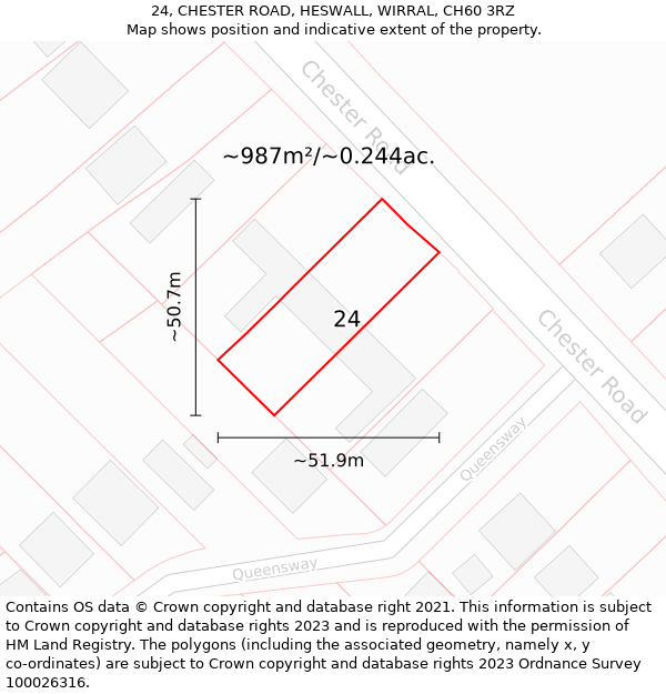 24, CHESTER ROAD, HESWALL, WIRRAL, CH60 3RZ: Plot and title map