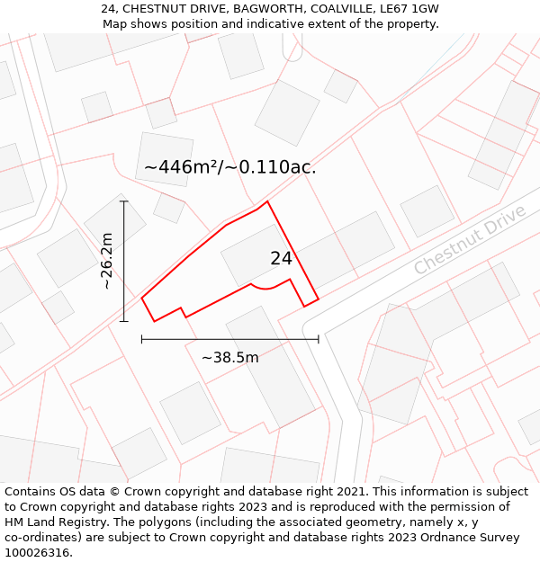 24, CHESTNUT DRIVE, BAGWORTH, COALVILLE, LE67 1GW: Plot and title map