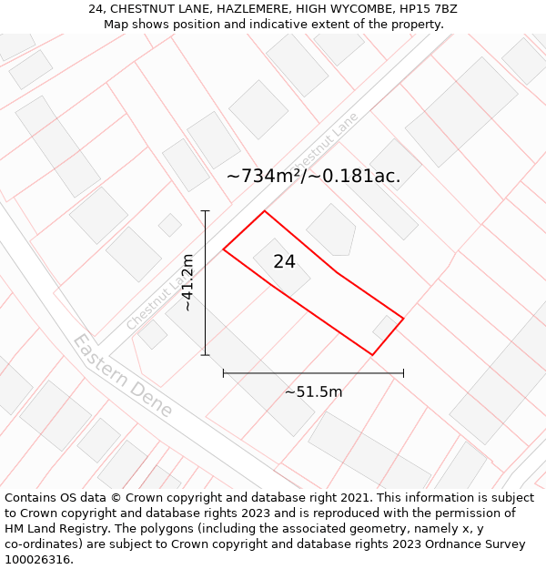 24, CHESTNUT LANE, HAZLEMERE, HIGH WYCOMBE, HP15 7BZ: Plot and title map