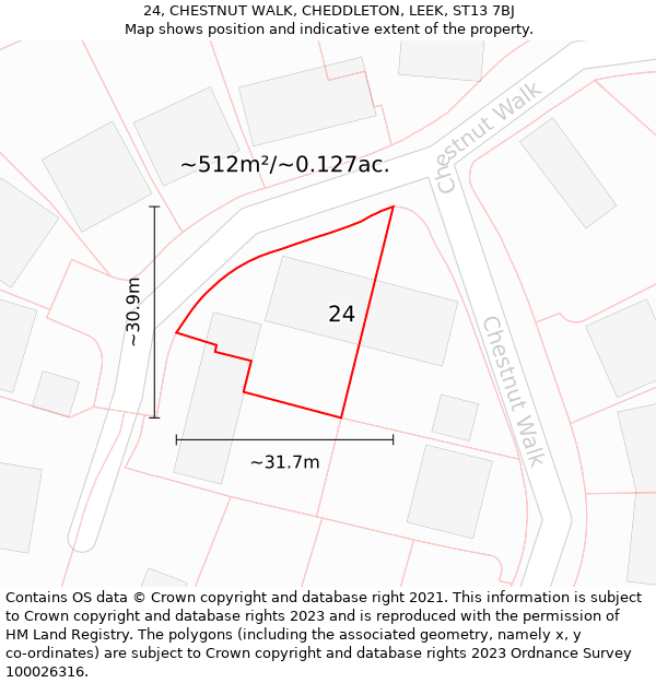 24, CHESTNUT WALK, CHEDDLETON, LEEK, ST13 7BJ: Plot and title map