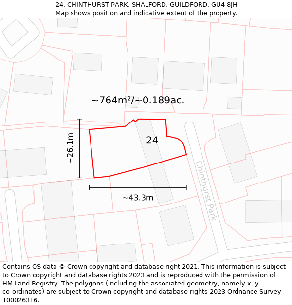 24, CHINTHURST PARK, SHALFORD, GUILDFORD, GU4 8JH: Plot and title map