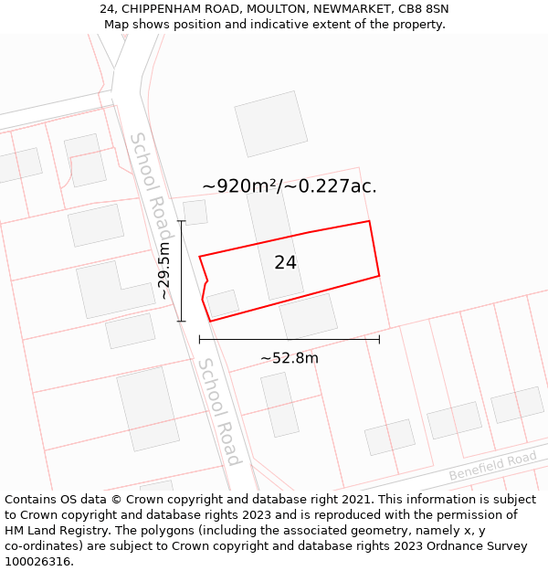 24, CHIPPENHAM ROAD, MOULTON, NEWMARKET, CB8 8SN: Plot and title map