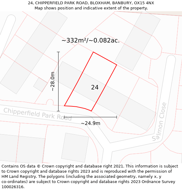 24, CHIPPERFIELD PARK ROAD, BLOXHAM, BANBURY, OX15 4NX: Plot and title map