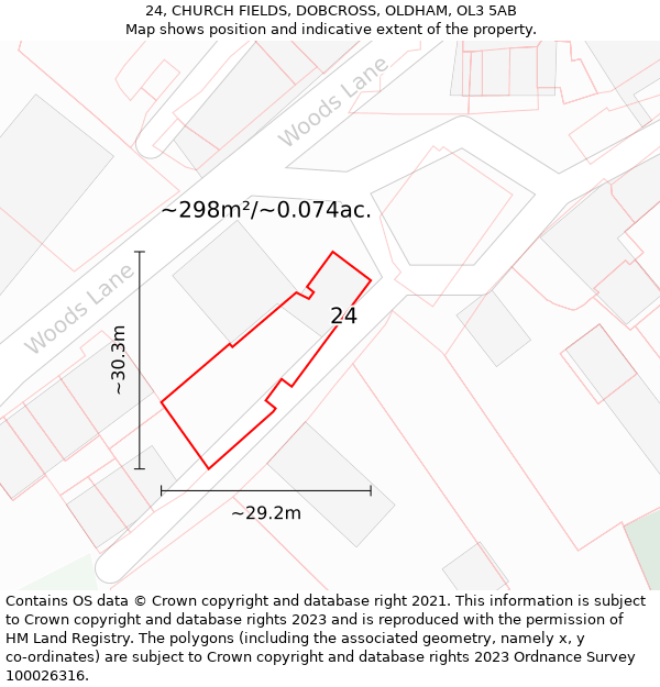 24, CHURCH FIELDS, DOBCROSS, OLDHAM, OL3 5AB: Plot and title map