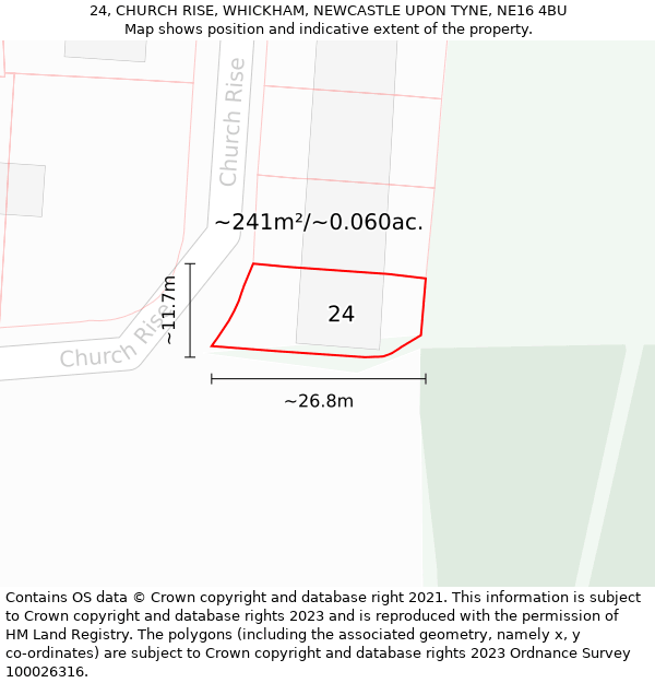 24, CHURCH RISE, WHICKHAM, NEWCASTLE UPON TYNE, NE16 4BU: Plot and title map